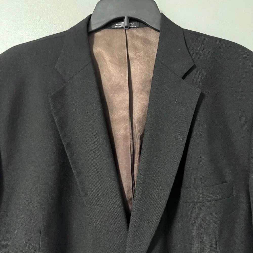 Stafford Mens‎ 52R Black Blazer Worsted Wool Blend Jacket Silver Two-Button